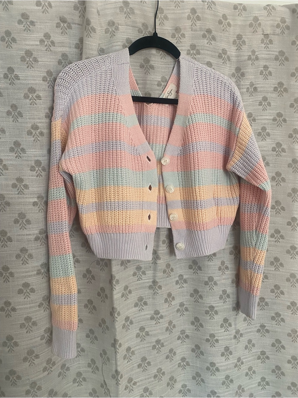 Jessica Simpson Pastel Striped Cropped Cardigan - Lavender, Pink, Mint, Yellow